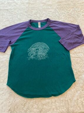 Kids Green and Purple Raglan Let’s  e Mermaids Graphic Tee Sz 10